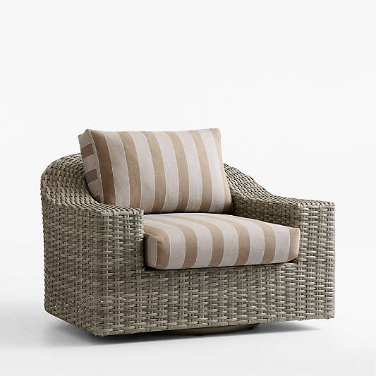Abaco All-Weather Wicker Outdoor Swivel Lounge Chair with Canvas Range Dune Stripe Sunbrella ® Cushions