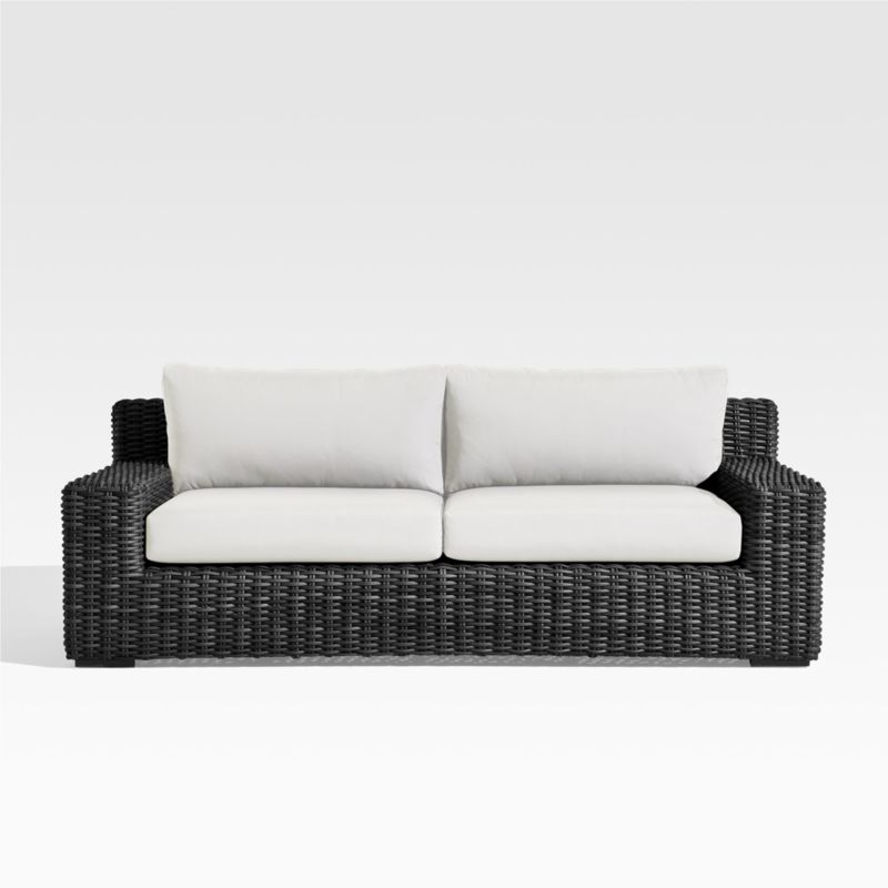 Abaco 83" Resin Wicker Charcoal Grey Outdoor Sofa with White Sand Sunbrella ® Cushion