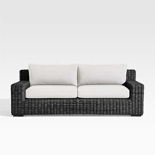 Abaco 83" Resin Wicker Charcoal Grey Outdoor Sofa with White Sand Sunbrella ® Cushion