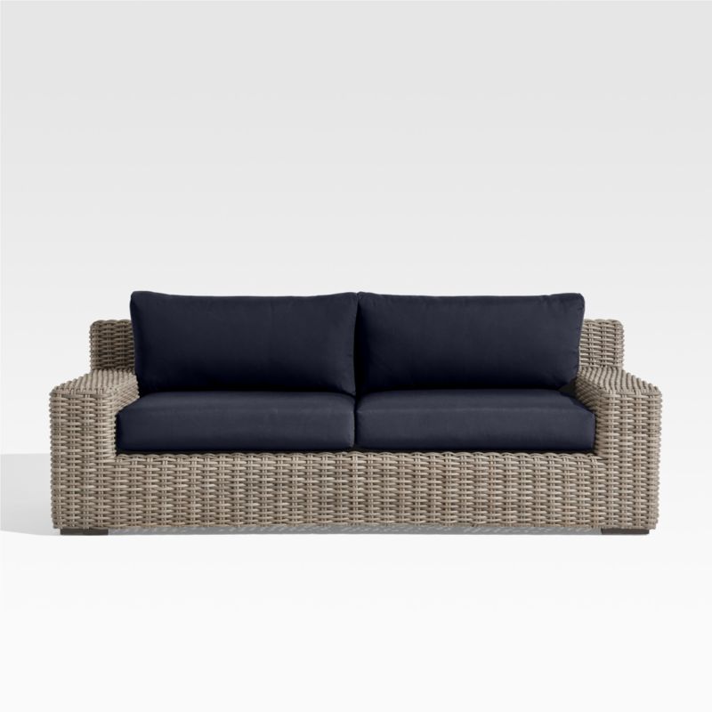 Viewing product image Abaco 83" Resin Wicker Outdoor Sofa with Canvas Navy Sunbrella® Cushions - image 1 of 14