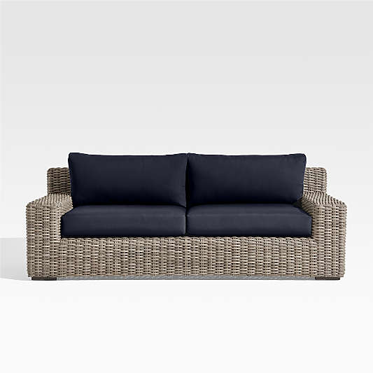 Abaco 83" All-Weather Wicker Outdoor Sofa with Canvas Navy Sunbrella® Cushions
