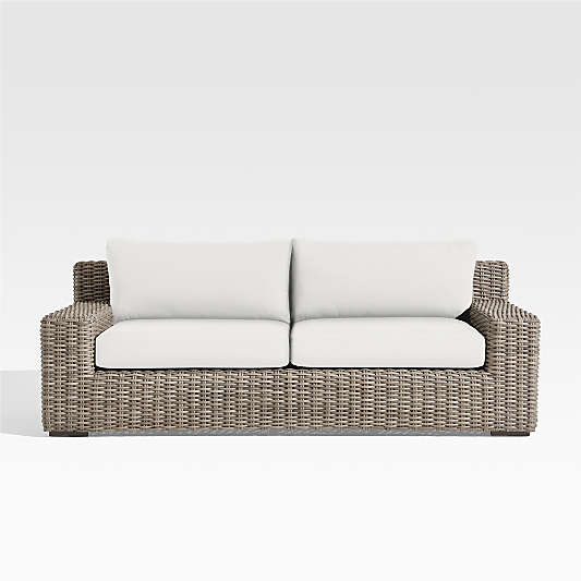 Abaco 83" All-Weather Wicker Outdoor Sofa with Canvas White Sunbrella® Cushions