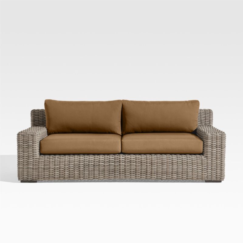 Viewing product image Abaco 83" Resin Wicker Outdoor Sofa with Cast Teak Sunbrella® Cushions - image 1 of 14