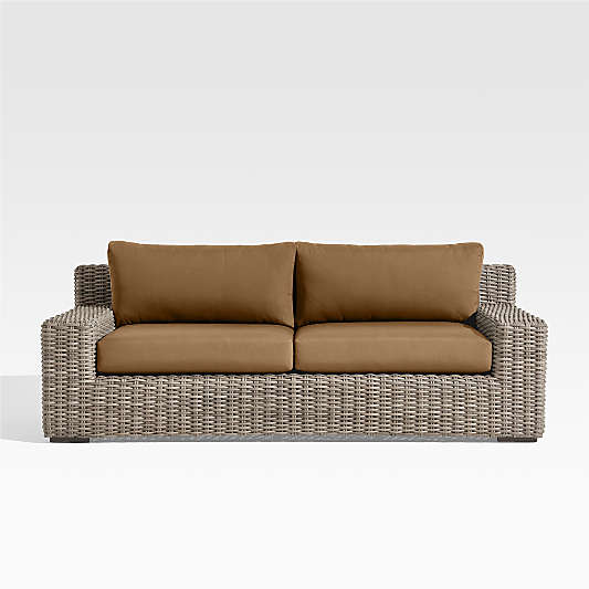 Abaco 83" All-Weather Wicker Outdoor Sofa with Cast Teak Sunbrella® Cushions
