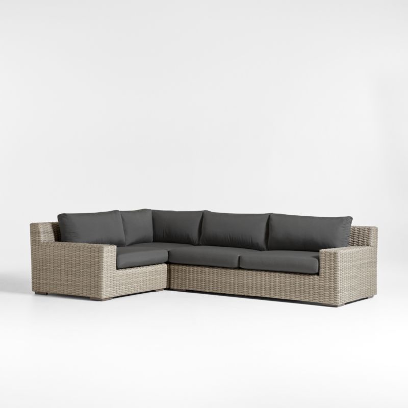 Abaco Grey Resin Wicker -Piece Left-Arm Chair Petite L-Shaped Outdoor Sectional Sofa with Charcoal Sunbrella ® Cushions