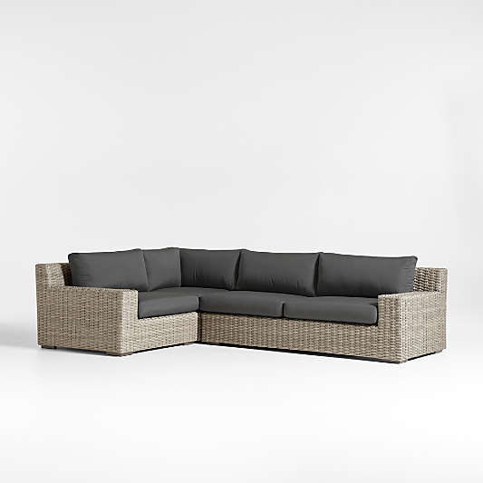 Abaco Grey Resin Wicker 3-Piece Left-Arm Chair Petite L-Shaped Outdoor Sectional Sofa with Charcoal Sunbrella ® Cushions