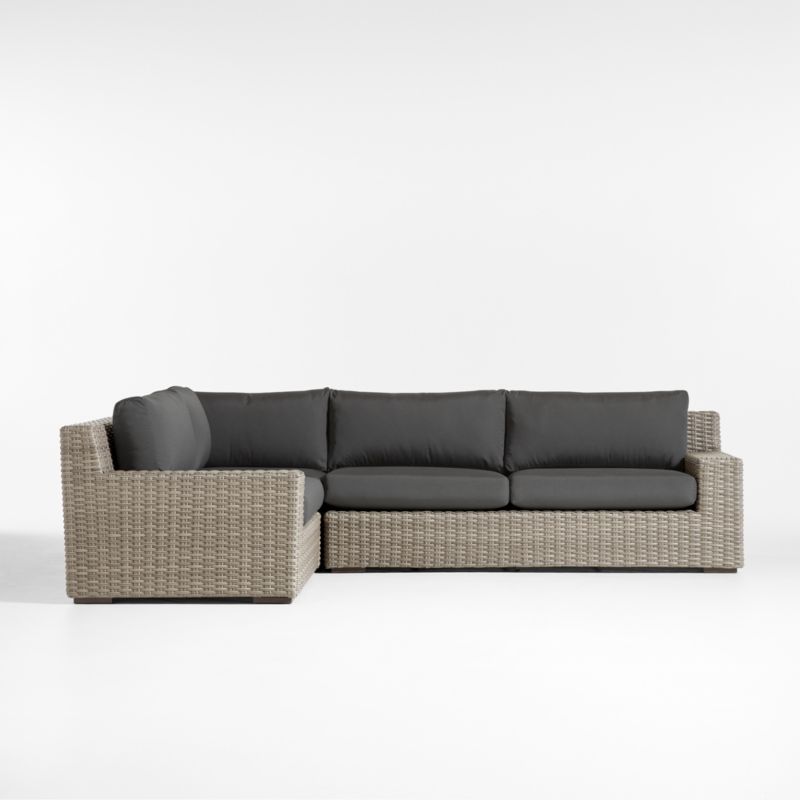 Abaco Grey Resin Wicker -Piece Left-Arm Chair Petite L-Shaped Outdoor Sectional Sofa with Charcoal Sunbrella ® Cushions