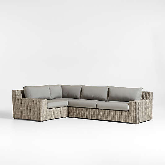 Abaco Grey Resin Wicker 3-Piece Left-Arm Chair Petite L-Shaped Outdoor Sectional Sofa with Graphite Sunbrella ® Cushions