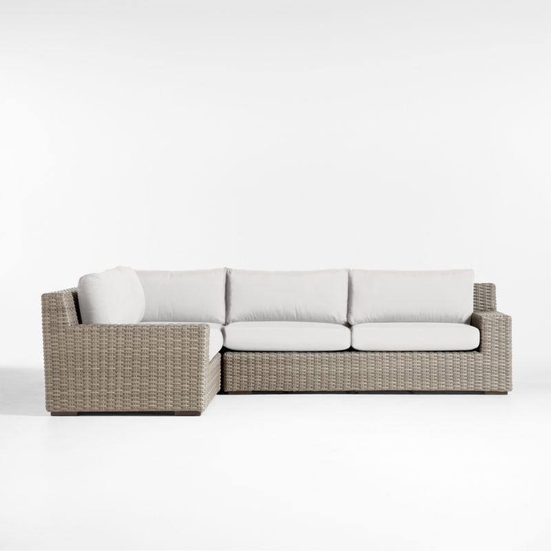 Abaco Grey Resin Wicker -Piece Left-Arm Chair Petite L-Shaped Outdoor Sectional Sofa with White Sand Sunbrella ® Cushions