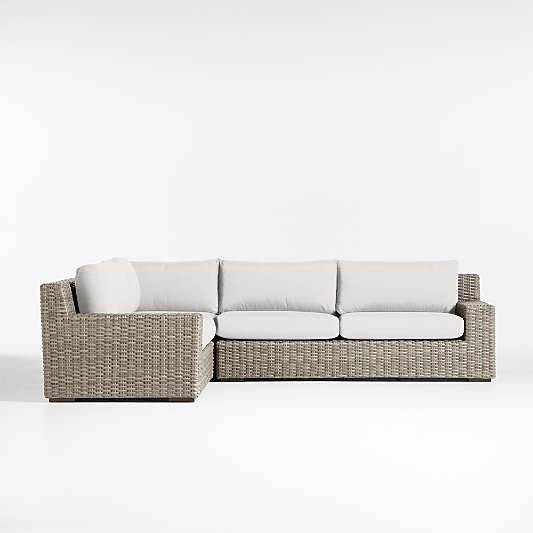 Abaco Grey Resin Wicker 3-Piece Left-Arm Chair Petite L-Shaped Outdoor Sectional Sofa with White Sand Sunbrella ® Cushions