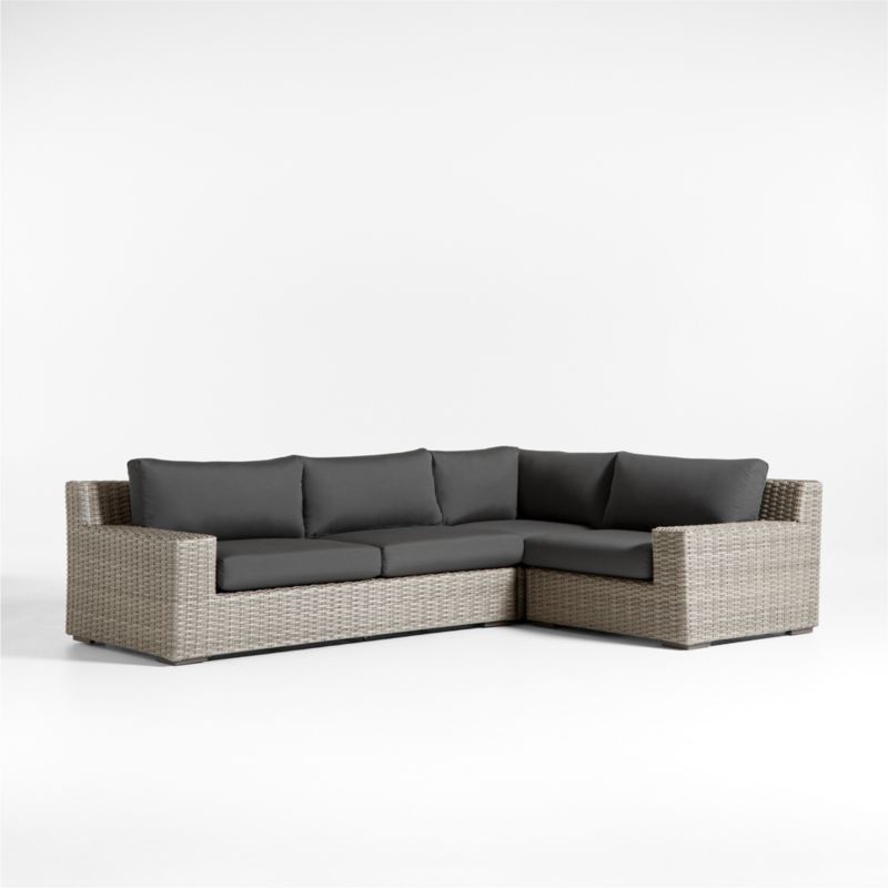 Abaco Grey Resin Wicker -Piece Right-Arm Chair Petite L-Shaped Outdoor Sectional Sofa with Charcoal Sunbrella ® Cushions