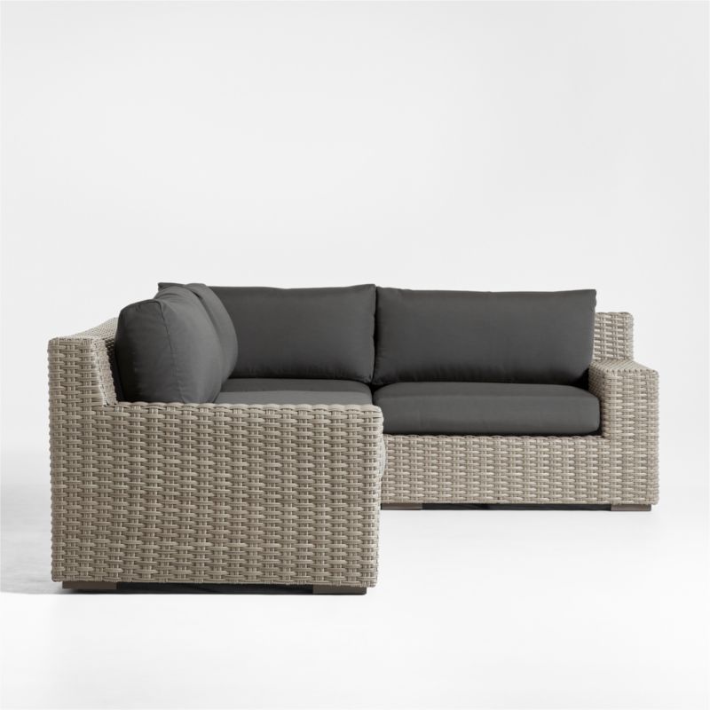 Abaco Grey Resin Wicker -Piece Right-Arm Chair Petite L-Shaped Outdoor Sectional Sofa with Charcoal Sunbrella ® Cushions