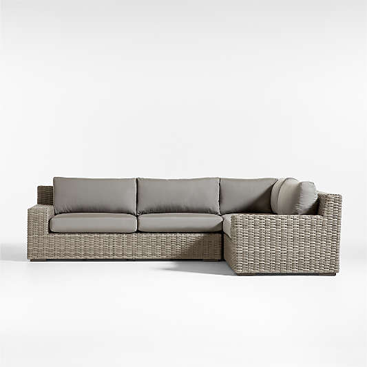 Abaco Resin Wicker 3-Piece Right-Arm Chair Petite L-Shaped Outdoor Sectional Sofa with Graphite Sunbrella ® Cushions