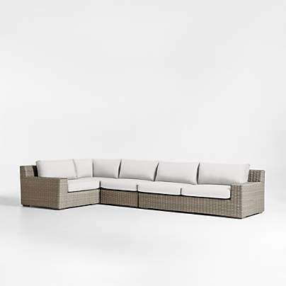 Abaco Grey Resin Wicker 4-Piece Left-Arm Chair Petite L-Shaped Outdoor Sectional Sofa with White Sand Sunbrella ® Cushions