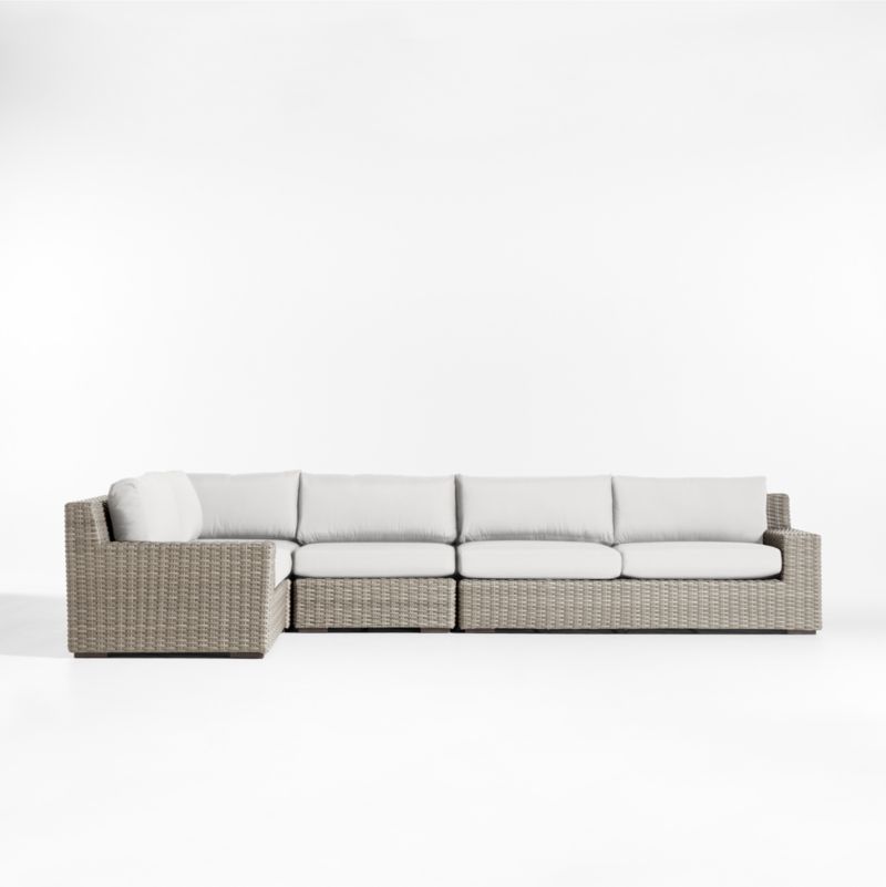 Abaco Grey Resin Wicker 4-Piece Left-Arm Chair Petite L-Shaped Outdoor Sectional Sofa with White Sand Sunbrella ® Cushions - image 2 of 6