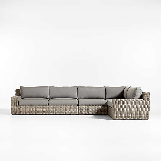 Abaco Resin Wicker 4-Piece Right-Arm Chair Petite L-Shaped Outdoor Sectional Sofa with Graphite Sunbrella ® Cushions