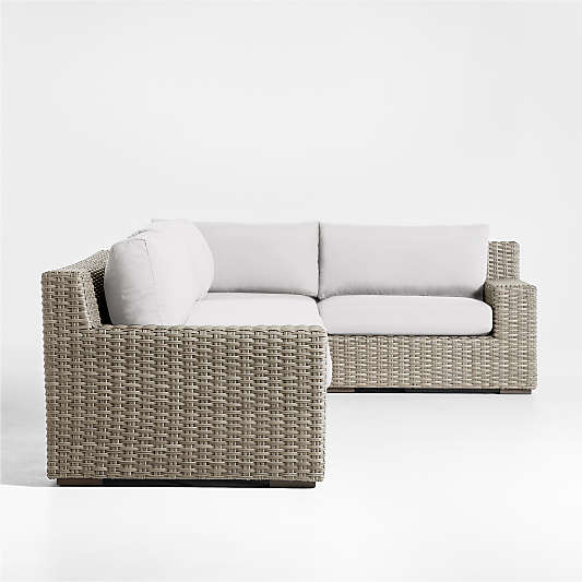 Abaco Resin Wicker 4-Piece Right-Arm Chair Petite L-Shaped Outdoor Sectional Sofa with Natural Sunbrella ® Cushions