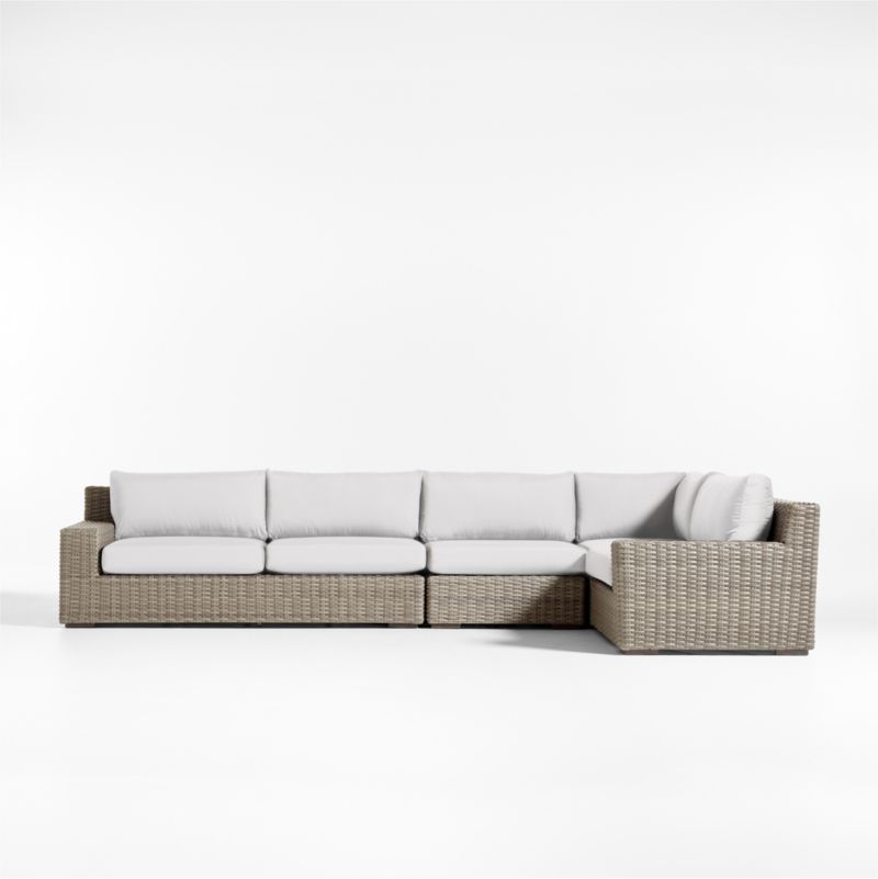 Abaco Grey Resin Wicker 4-Piece Right-Arm Chair Petite L-Shaped Outdoor Sectional Sofa with White Sand Sunbrella ® Cushions - image 2 of 6