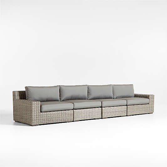 Abaco Resin Wicker 4-Piece Right-Arm Chair Petite L-Shaped Outdoor Sectional Sofa with Graphite Sunbrella ® Cushions