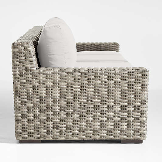 Abaco 146" Grey Resin Wicker 4-Piece Outdoor Sectional Sofa with White Sand Sunbrella ® Cushions