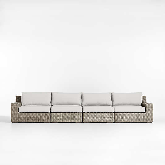 Abaco 146" Grey Resin Wicker 4-Piece Outdoor Sectional Sofa with Natural Sunbrella ® Cushions