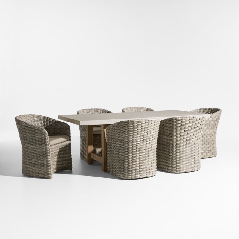 Viewing product image Abaco 84" Grey Wood Outdoor Dining Set with Canvas Flax Sunbrella ® Cushions - image 1 of 3