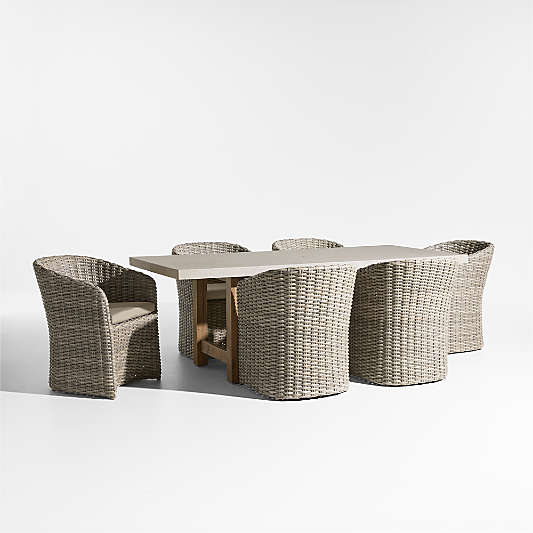 Abaco 84" All-Weather Wicker Outdoor Dining Set with Canvas Flax Sunbrella ® Cushions