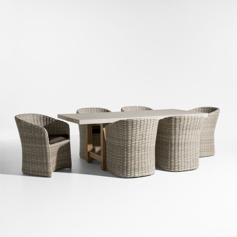 Viewing product image Abaco 84" Grey Wood Outdoor Dining Set with Canvas Java Sunbrella ® Cushions - image 1 of 3