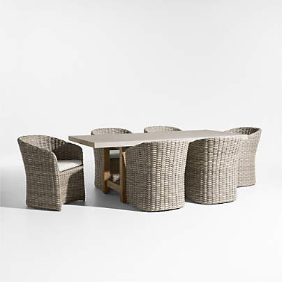 Abaco 84" Grey Wood Outdoor Dining Set with Canvas Natural Sunbrella ® Cushions