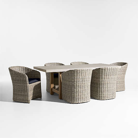 Abaco 84" Grey Wood Outdoor Dining Set with Canvas Navy Sunbrella ® Cushions