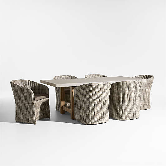 Abaco 84" All-Weather Wicker Outdoor Dining Set with Cast Shale Sunbrella ® Cushions