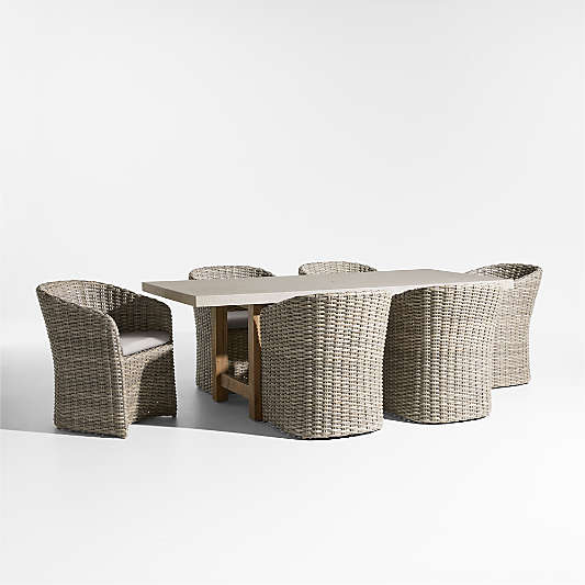 Abaco 84" All-Weather Wicker Outdoor Dining Set with Cast Silver Sunbrella ® Cushions