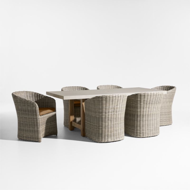 Viewing product image Abaco 84" Grey Wood Outdoor Dining Set with Cast Teak Sunbrella ® Cushions - image 1 of 3