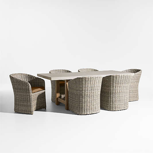Abaco 84" All-Weather Wicker Outdoor Dining Set with Cast Teak Sunbrella ® Cushions