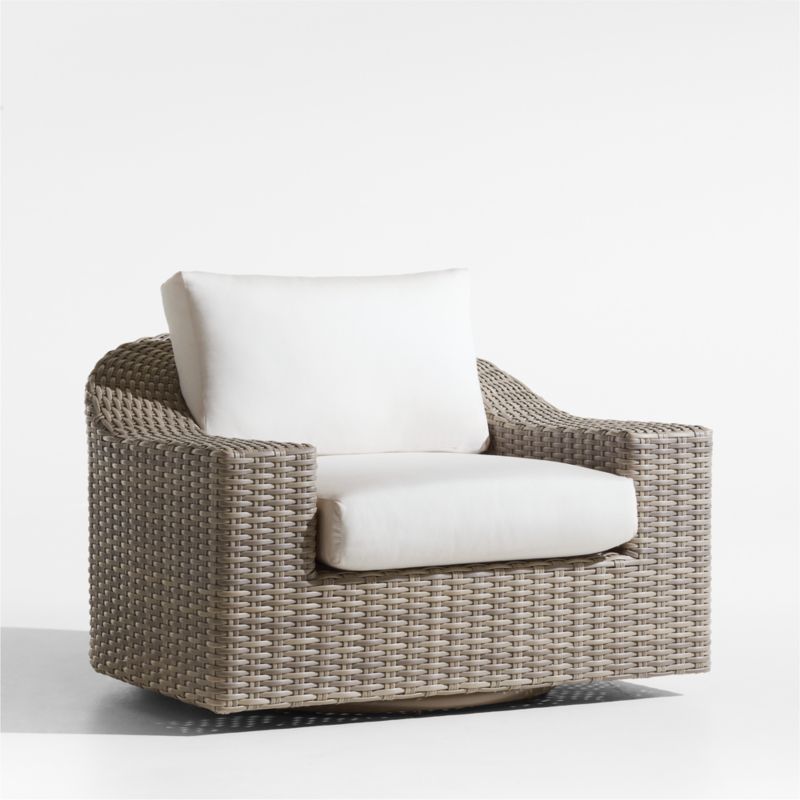 Abaco Taupe Wicker Outdoor Swivel Lounge Chair with White Sand Sunbrella ® Cushions