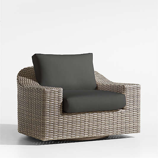 Abaco Taupe Wicker Outdoor Swivel Lounge Chair with Charcoal Grey Sunbrella ® Cushions