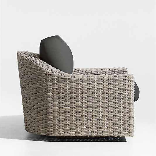 Abaco Taupe Wicker Outdoor Swivel Lounge Chair with Charcoal Grey Sunbrella ® Cushions