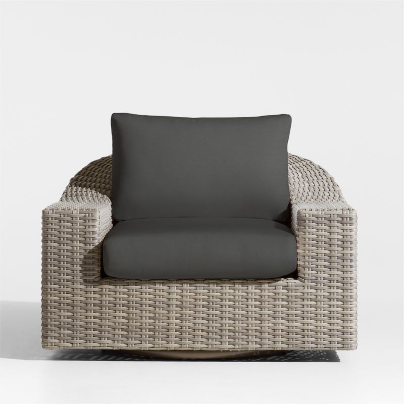 Abaco Taupe Wicker Outdoor Swivel Lounge Chair with Charcoal Grey Sunbrella ® Cushions