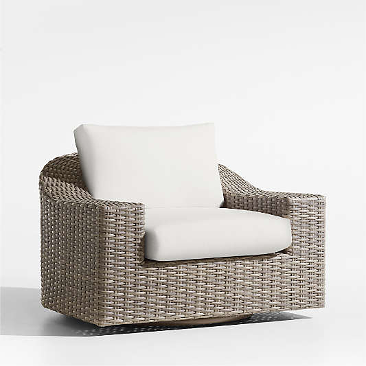 Abaco All-Weather Wicker Outdoor Swivel Lounge Chair with Canvas White Sunbrella ® Cushions