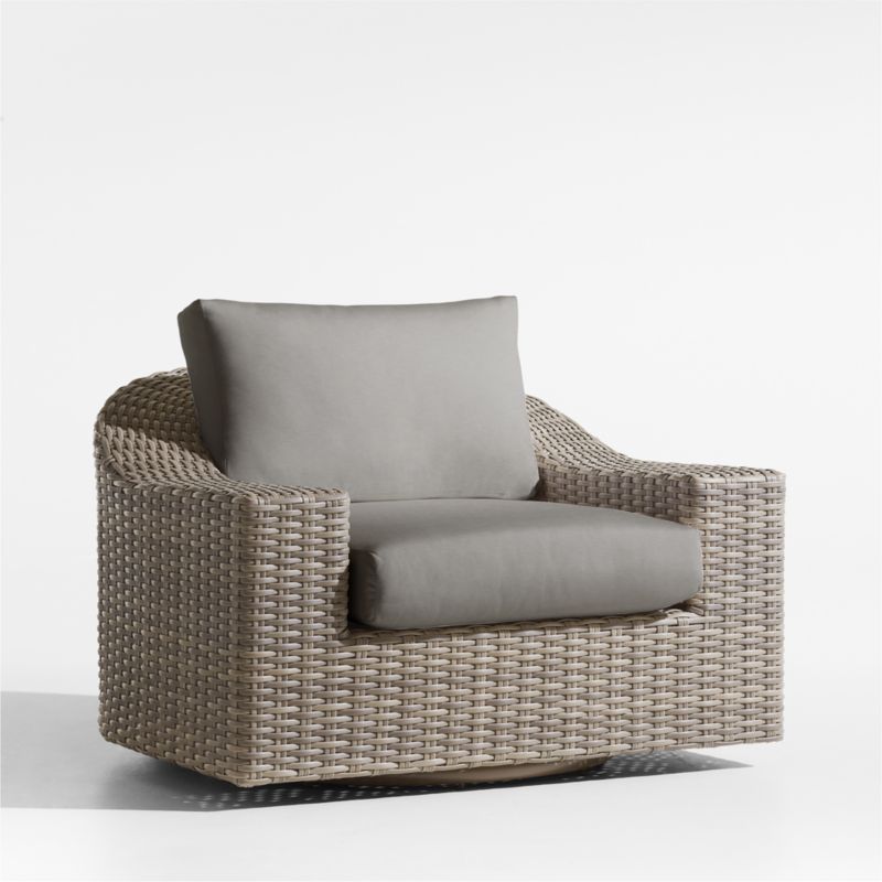 Abaco Taupe Wicker Outdoor Swivel Lounge Chair with Graphite Grey Sunbrella ® Cushions