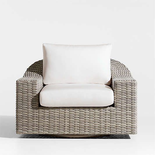 Abaco Taupe Wicker Outdoor Swivel Lounge Chair with White Sand Sunbrella ® Cushions