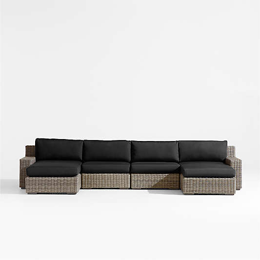 Abaco Resin Wicker Double Chaise Outdoor Sectional Sofa with Canvas Black Sunbrella ® Cushions