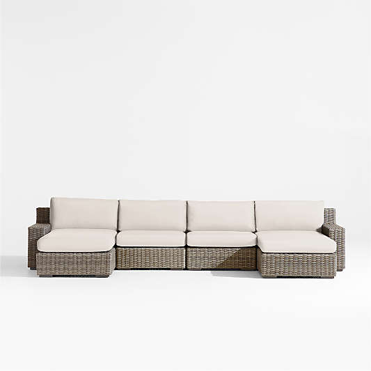Abaco Double-Chaise All-Weather Wicker Outdoor Sectional Sofa with Canvas Canvas Sunbrella ® Cushions