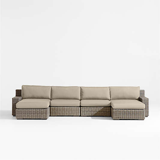 Abaco Double-Chaise All-Weather Wicker Outdoor Sectional Sofa with Canvas Flax Sunbrella ® Cushions