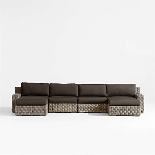 Abaco Double-Chaise All-Weather Wicker Outdoor Sectional Sofa with Canvas Java Sunbrella ® Cushions