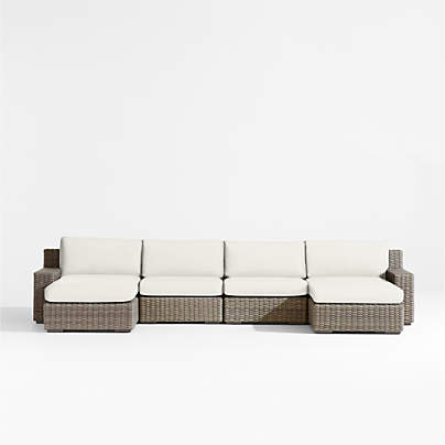 Abaco Resin Wicker Double Chaise Outdoor Sectional Sofa with Sunbrella ® Cushions