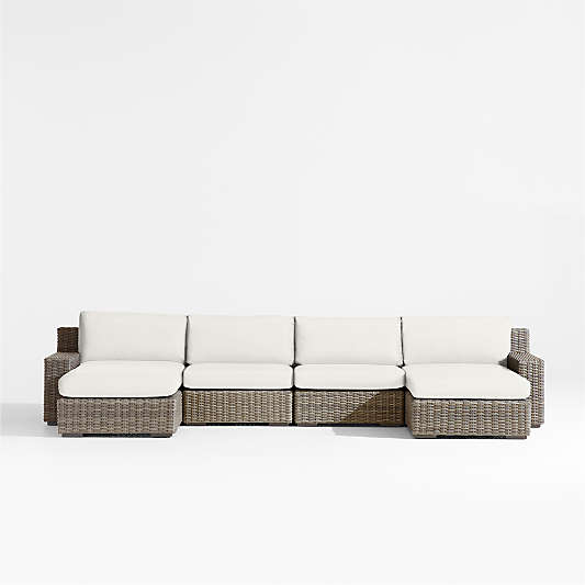 Abaco Resin Wicker Double Chaise Outdoor Sectional Sofa with Canvas Natural Sunbrella ® Cushions
