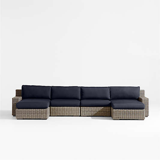 Abaco Resin Wicker Double Chaise Outdoor Sectional Sofa with Canvas Navy Sunbrella ® Cushions