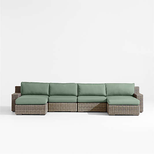 Abaco Resin Wicker Double Chaise Outdoor Sectional Sofa with Canvas Spa Sunbrella ® Cushions