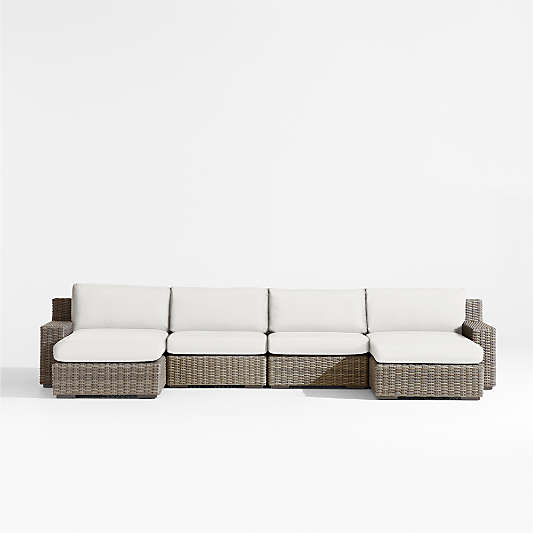 Abaco Double-Chaise All-Weather Wicker Outdoor Sectional Sofa with Canvas White Sunbrella ® Cushions